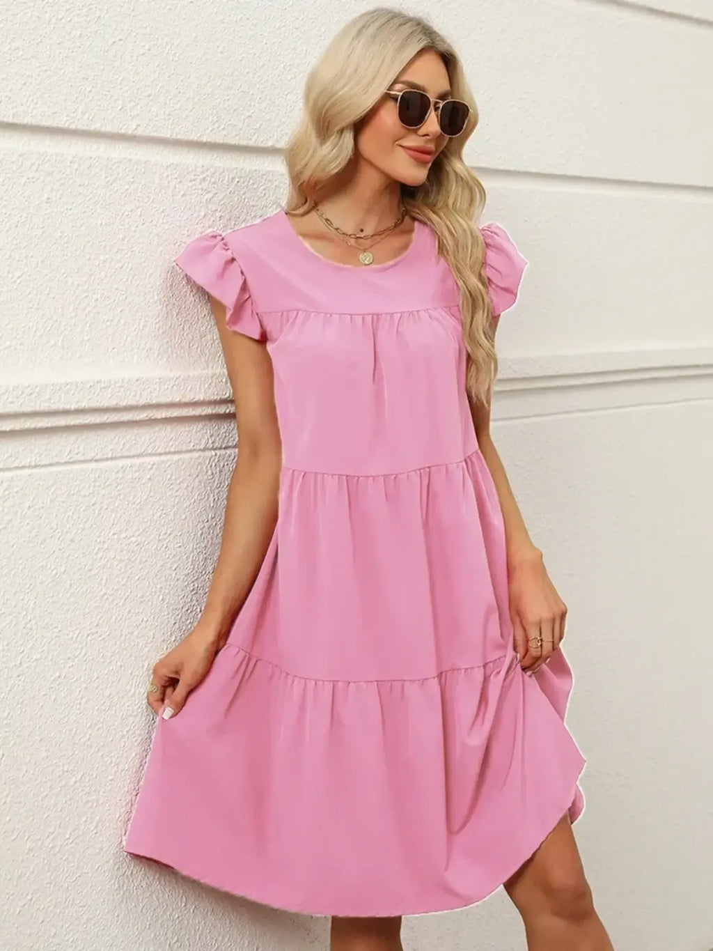 Tiered Ruffle Sleeve Mini Dress