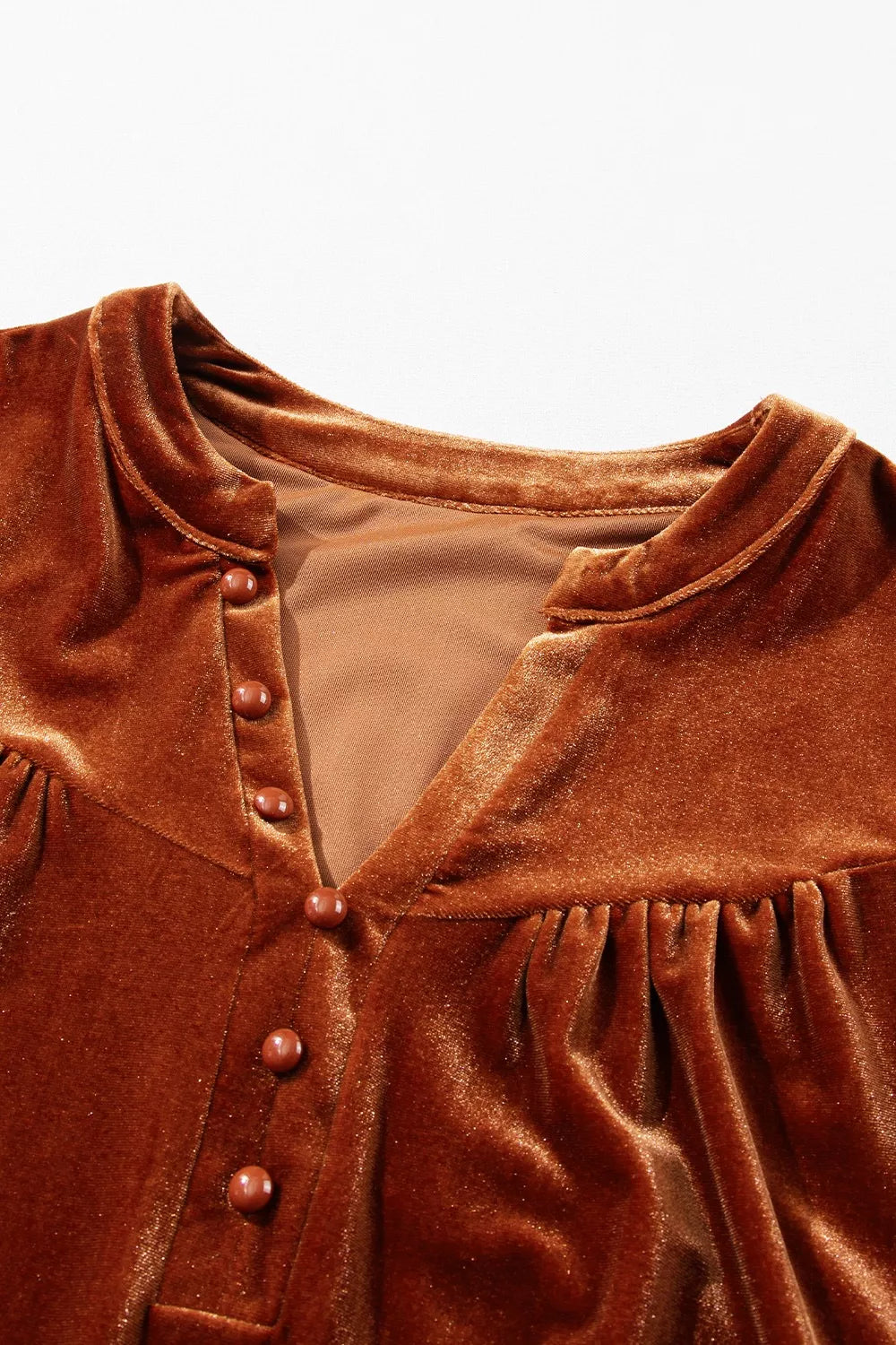 Velvet Button-Front Long Sleeve Blouse