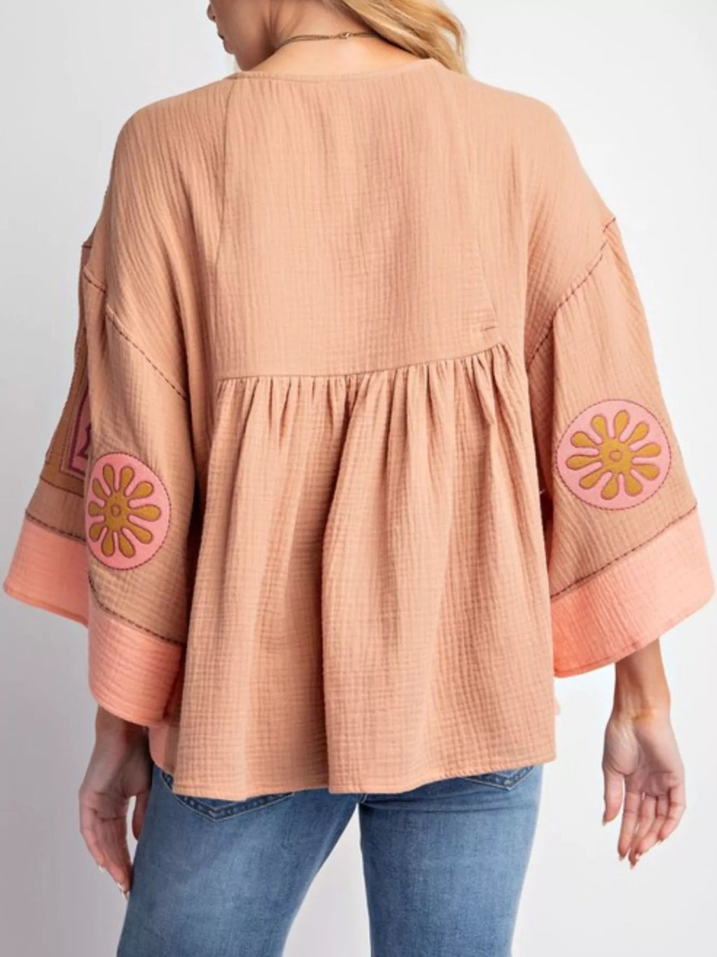 Printed V-Neck Top with Contrast Trim Details