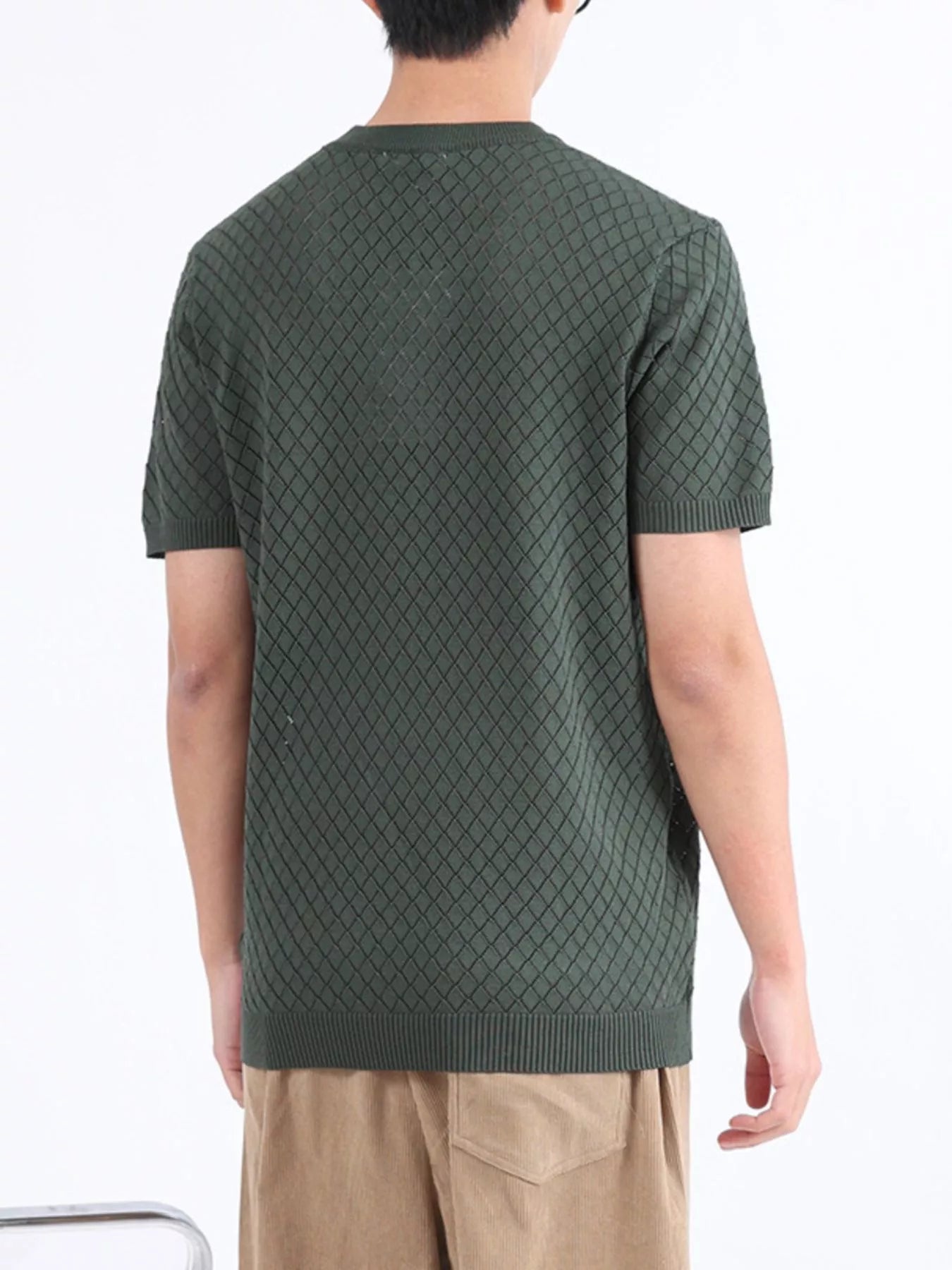 Men's Plus Size Diamond Pattern Knitted Short Sleeve T-Shirt