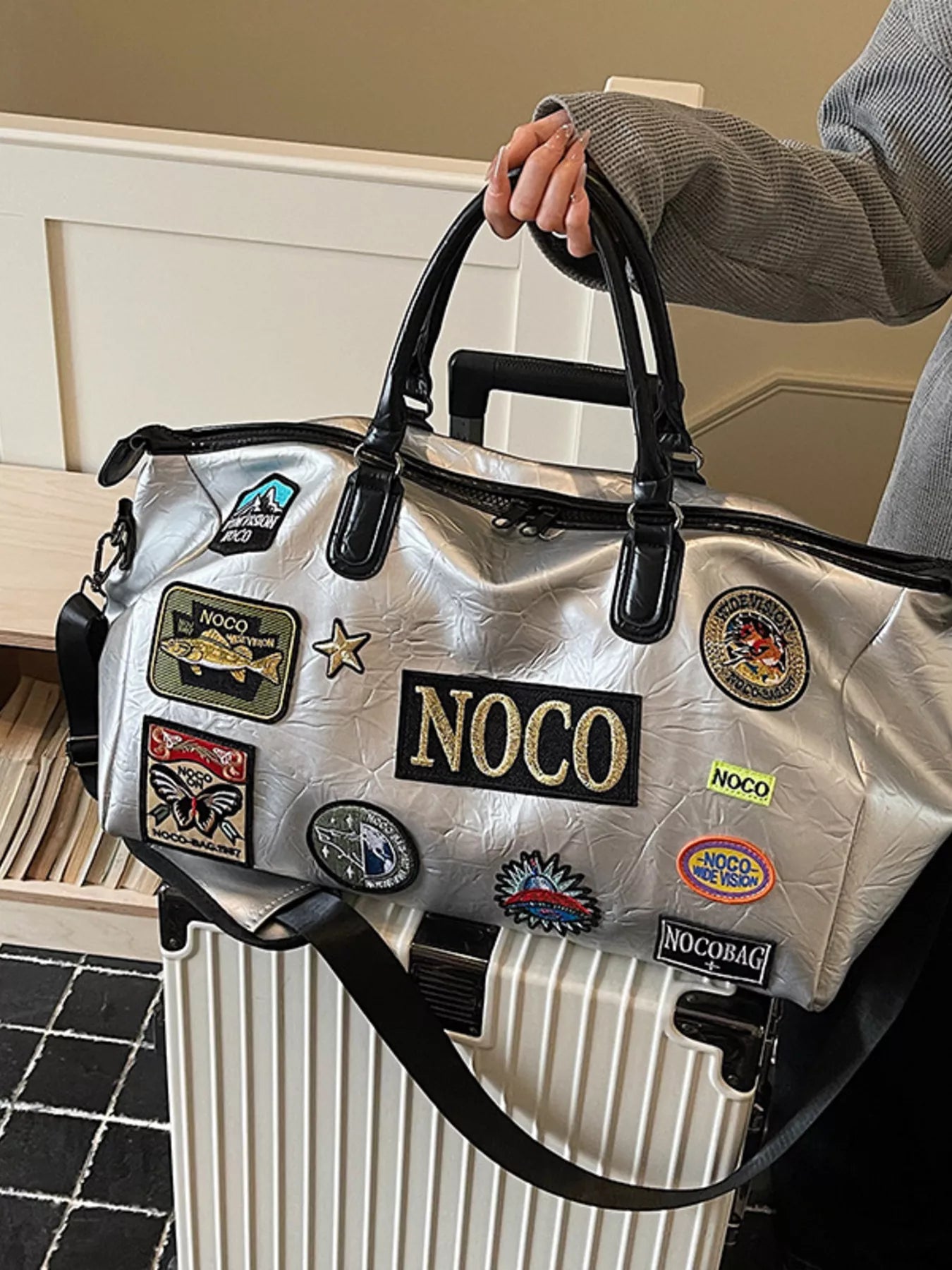 Patchwork Embellished Travel Bag
