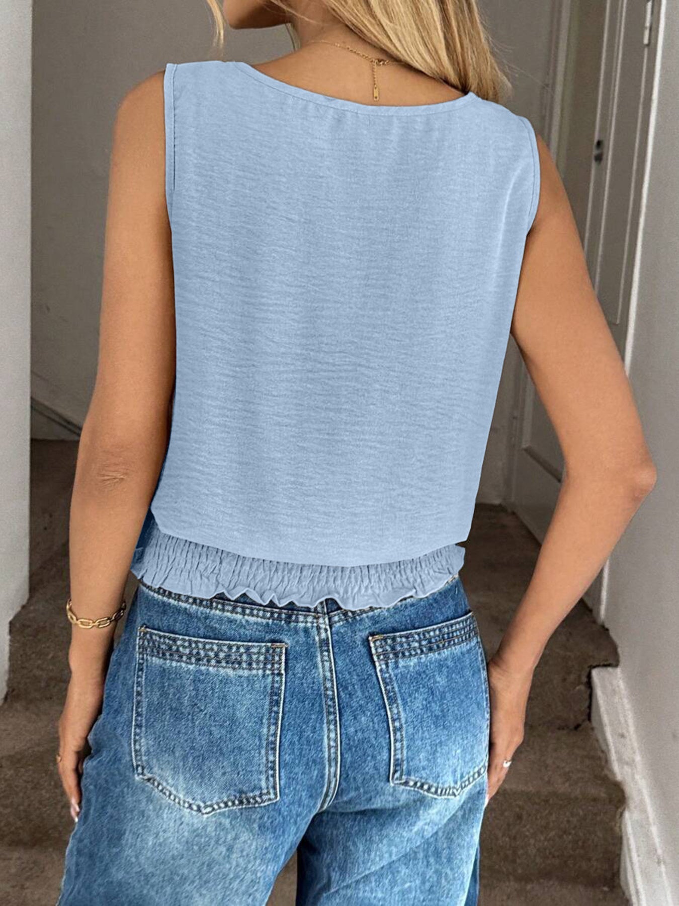 Smocked Waist Round Neck Tank