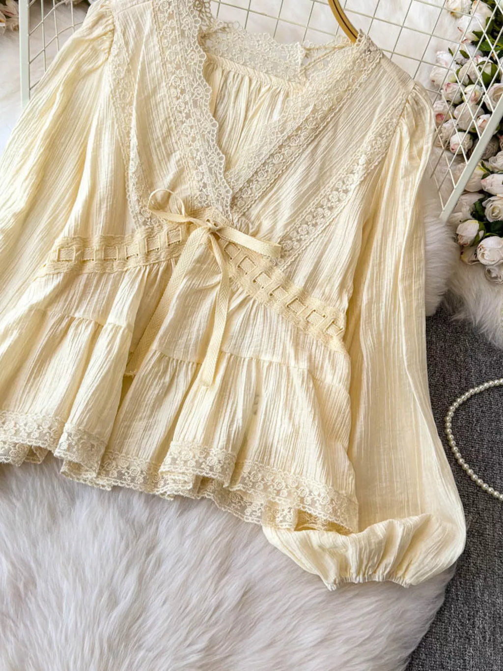 Lace Detail V-Neck Blouse