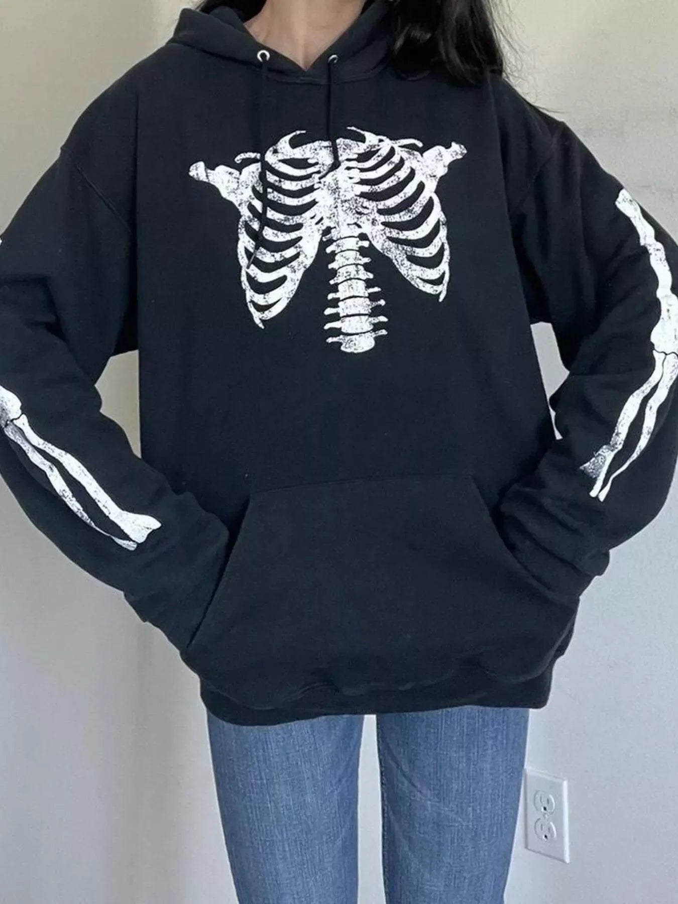 Drawstring Skeleton Long Sleeve Hoodie