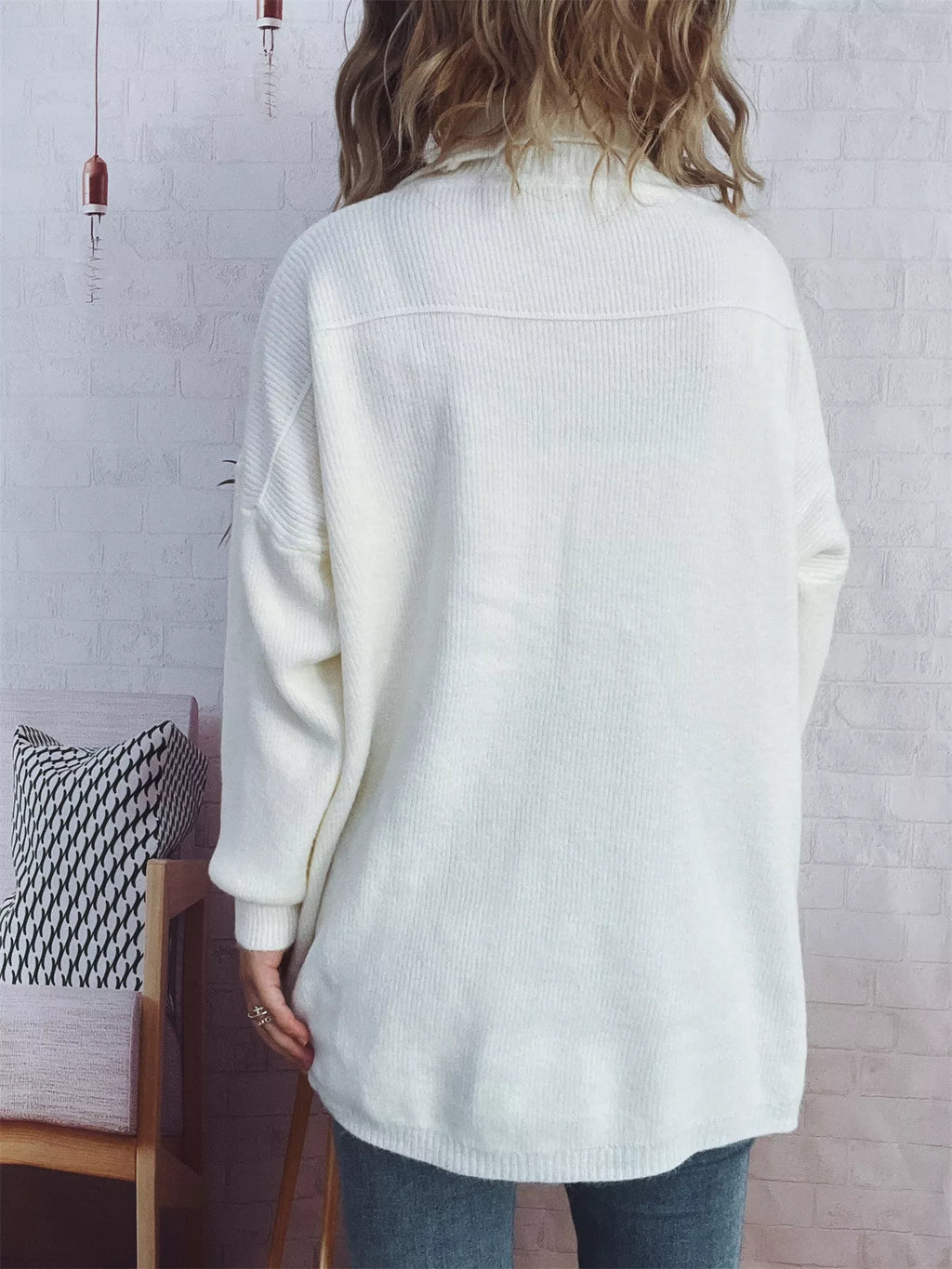 Slit Turtleneck Long Sleeve Sweater