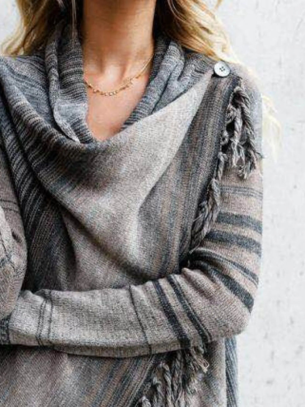 Fringe Long Sleeve Wrap Cardigan