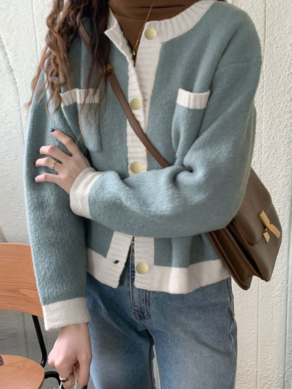 Contrast Trim Button Up Cardigan