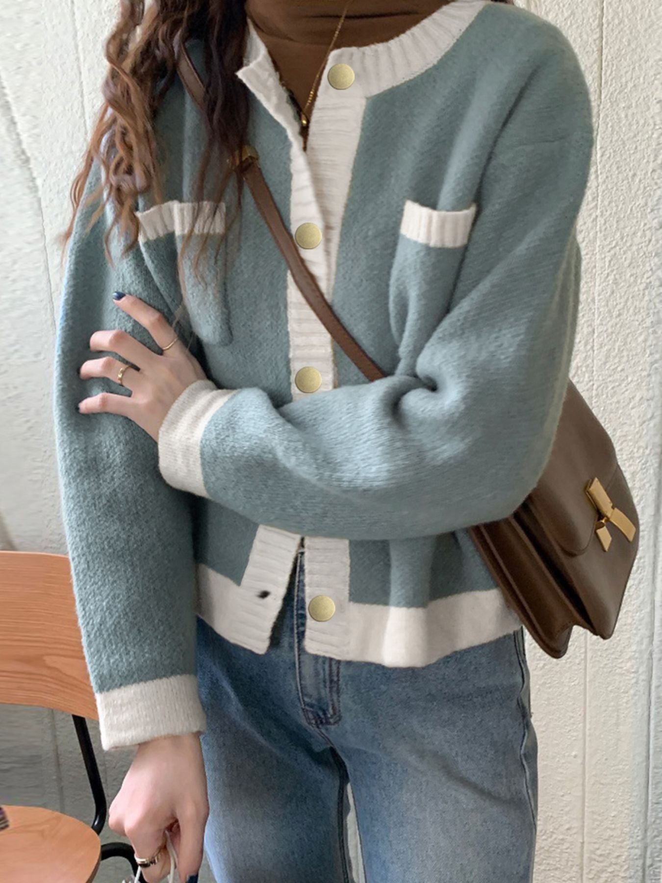 Contrast Trim Button Up Cardigan