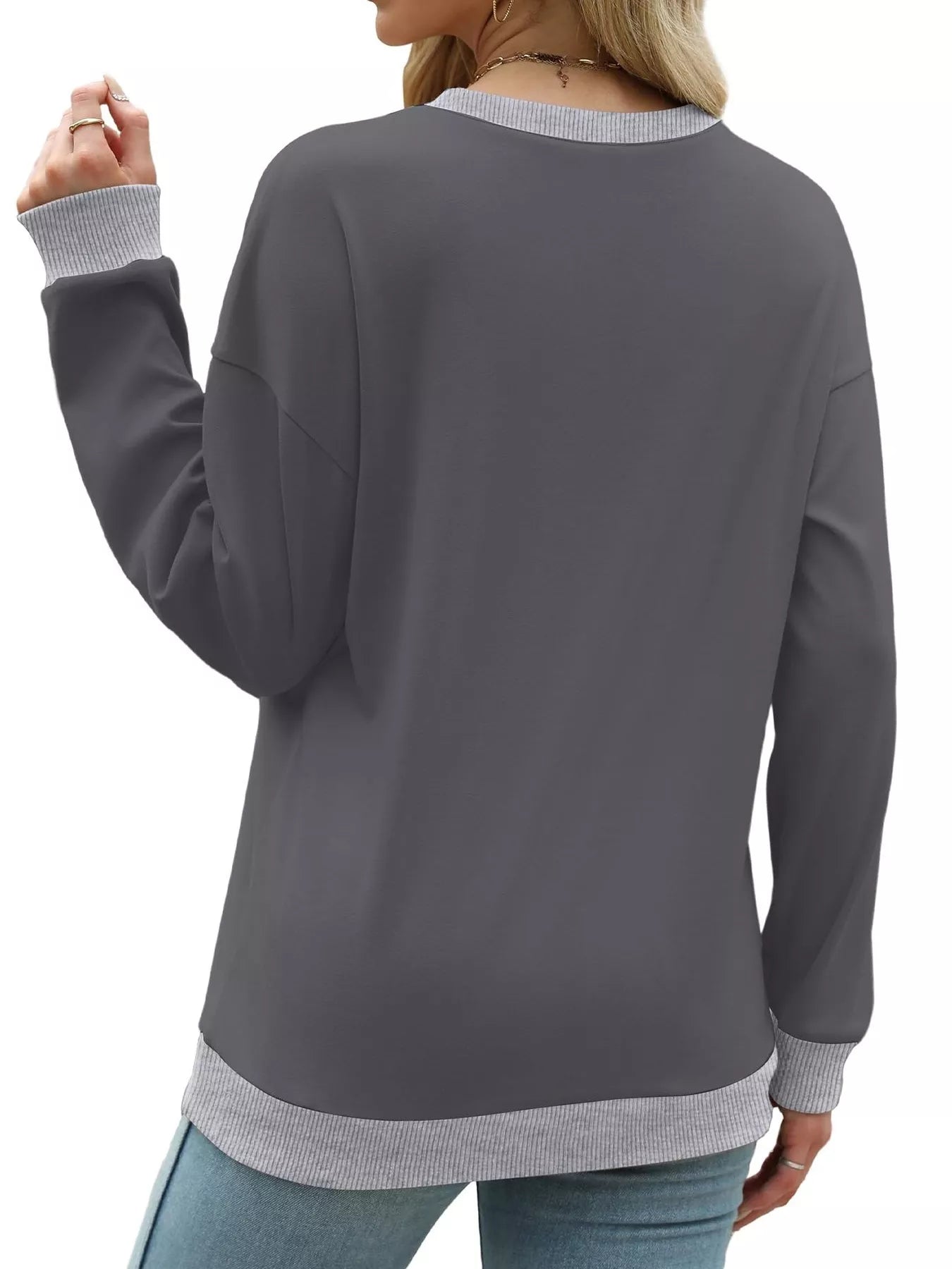 Contrast Trim Crew Neck Casual Sweatshirt