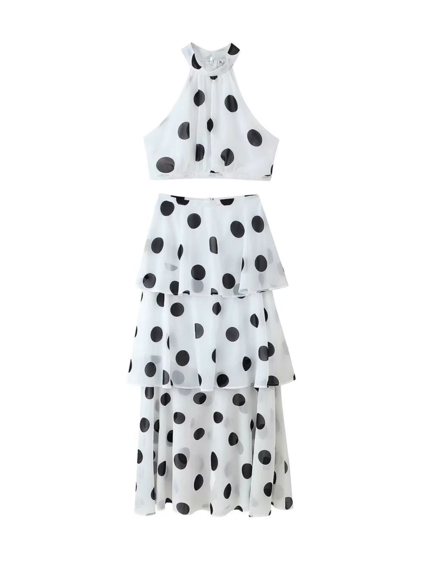 Polka Dot Sleeveless Top and Layered Skirt Set