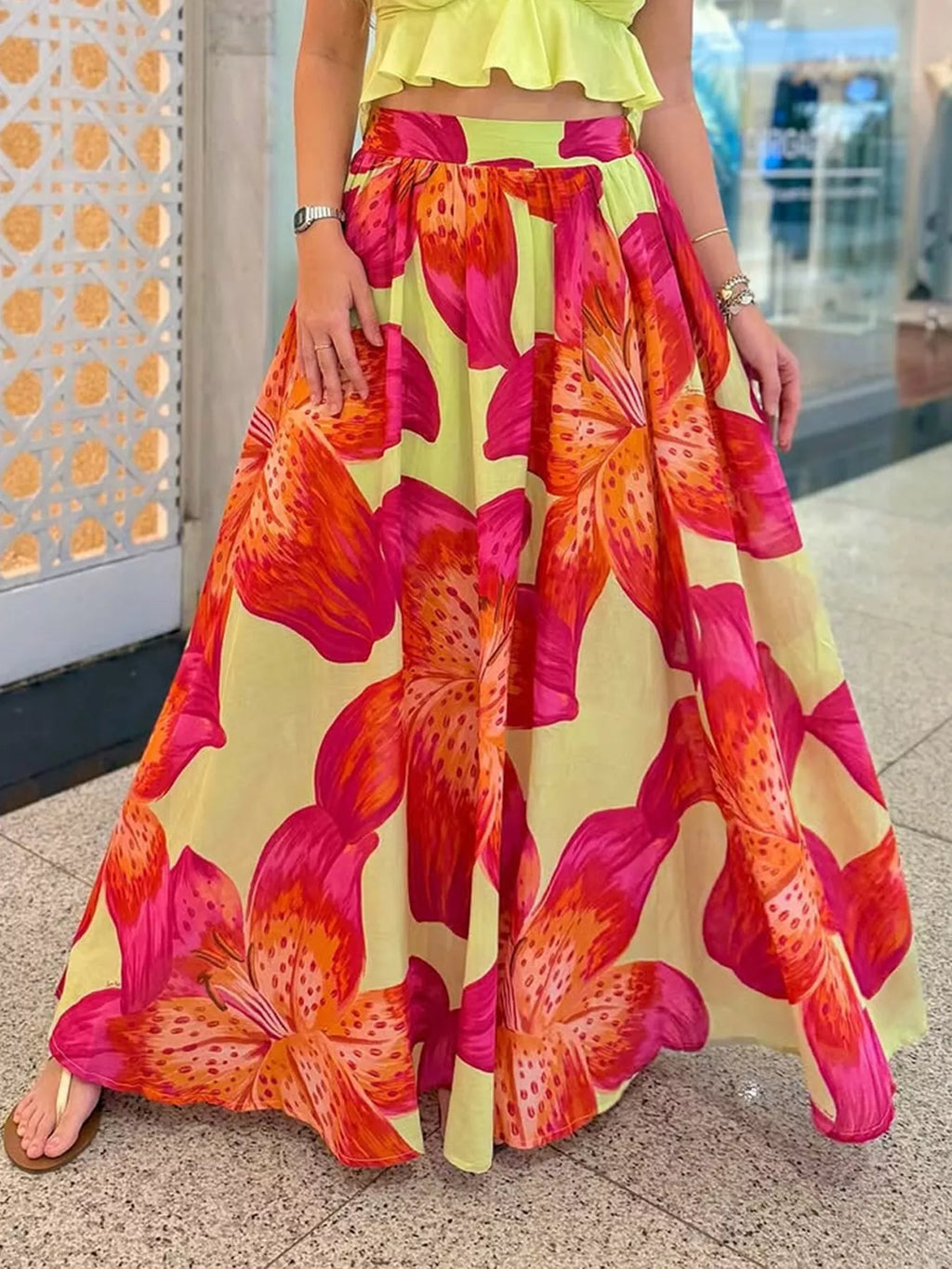 Floral Print Flowy Maxi Skirt