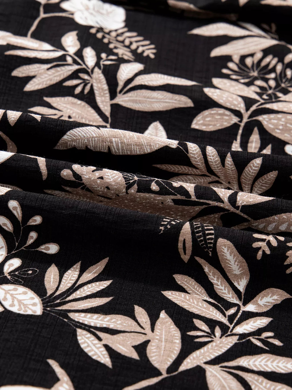 3/4 Sleeve Botanical Print Split Neck Loose Mini Dress