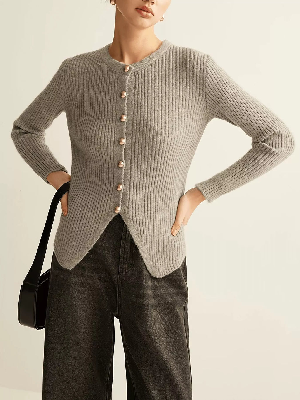 Ribbed Knit Button-Down Cardigan