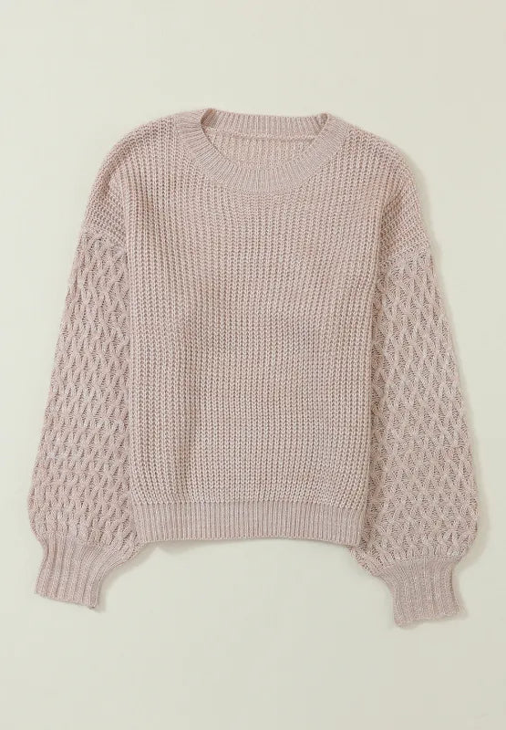 Cable-Knit Round Neck Dropped Shoulder Sweater