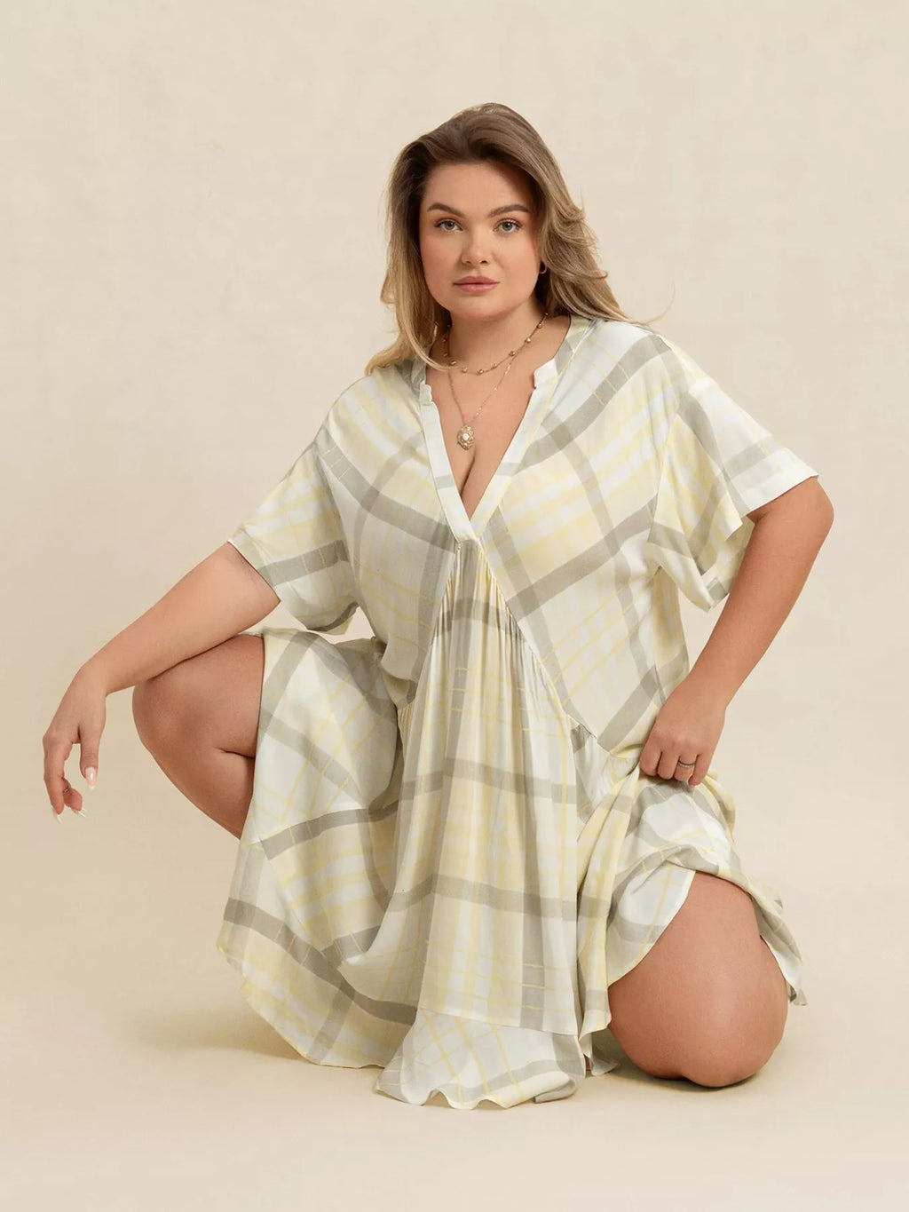 Plus Size Plaid Flutter Sleeve Dress