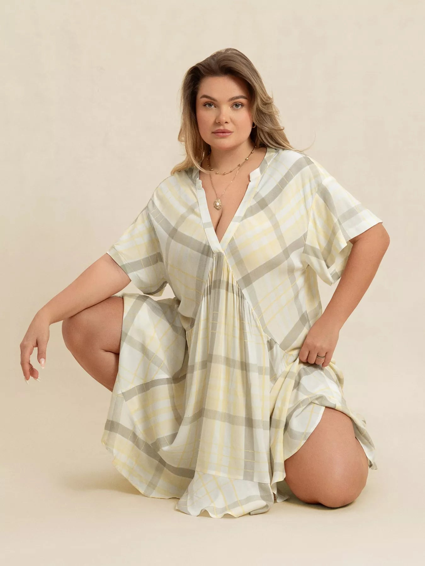 Plus Size Plaid Flutter Sleeve Dress
