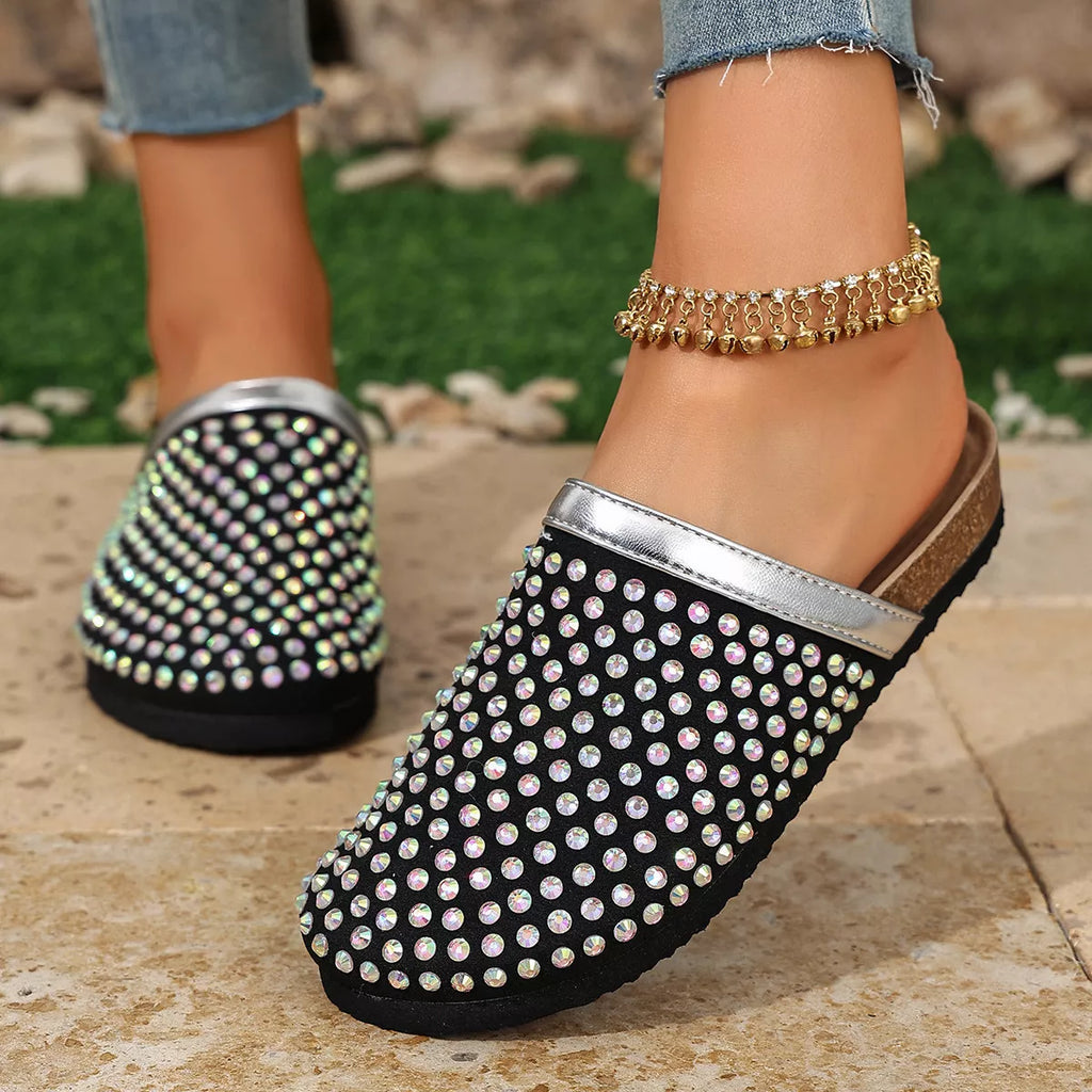 Sparkling Rhinestone Embellished Slip-On Sandals