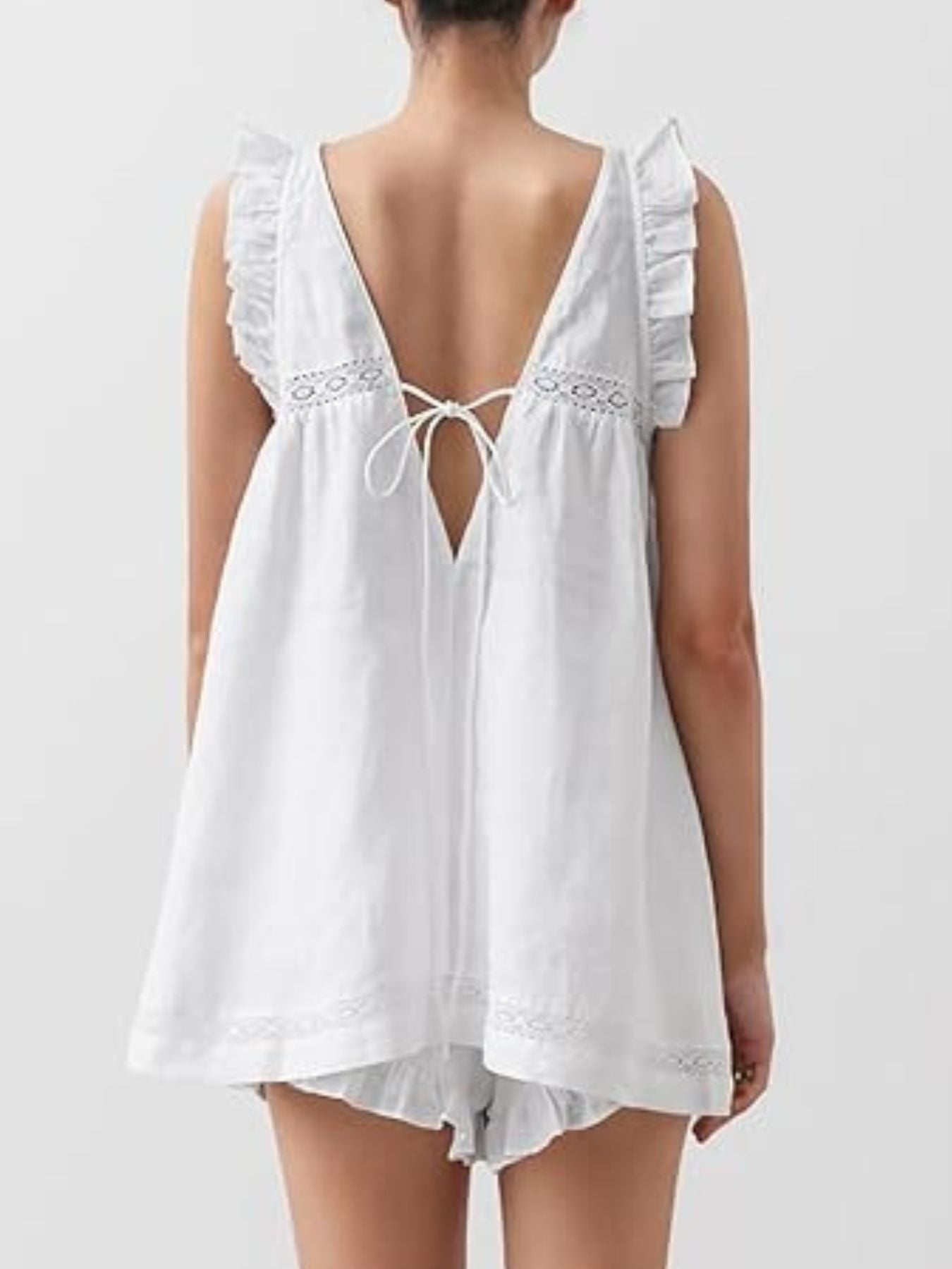 Ruffle Trim V-Neck Top and Shorts Set