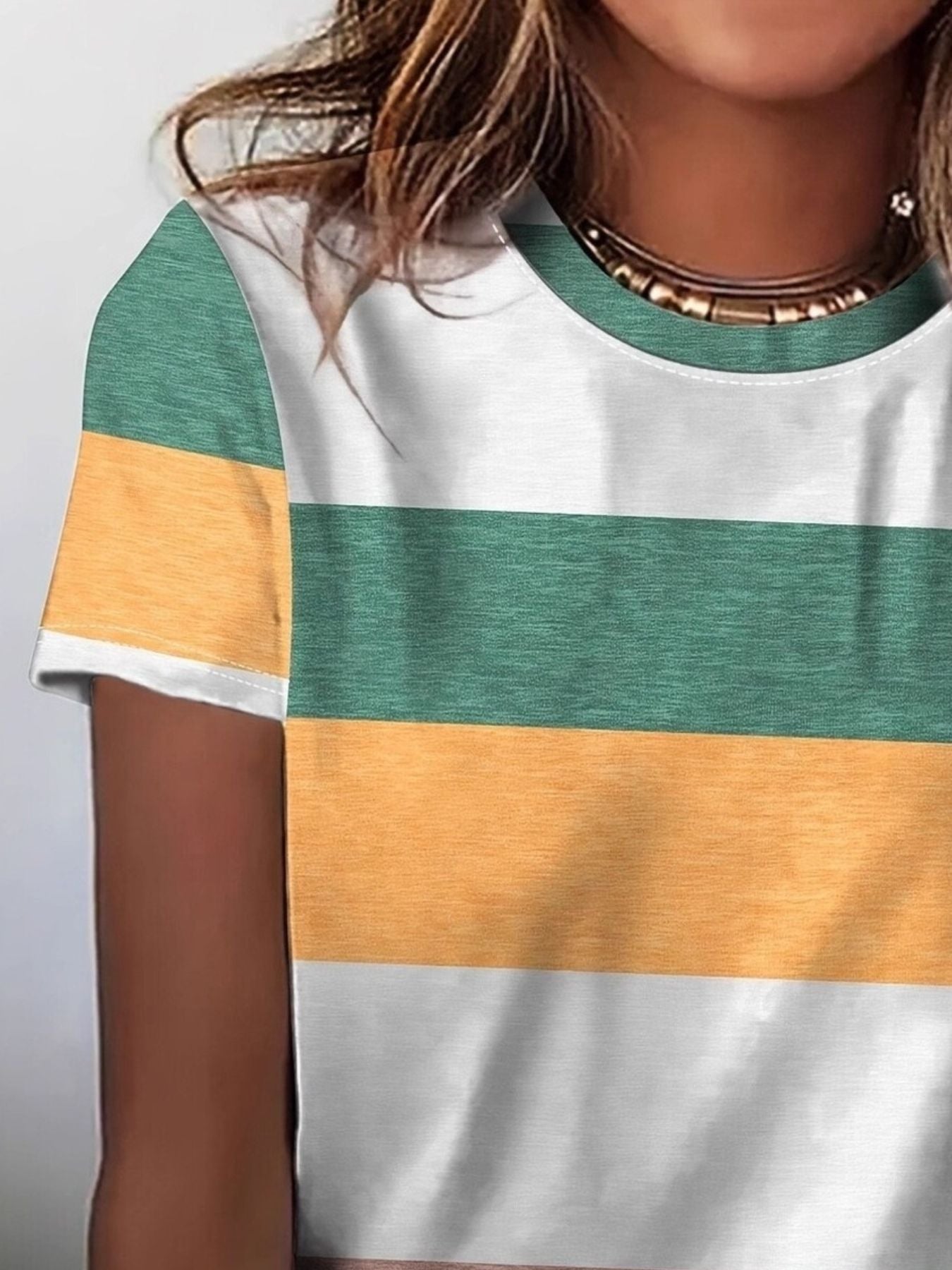 Plus Size Striped Casual Round Neck T-Shirt