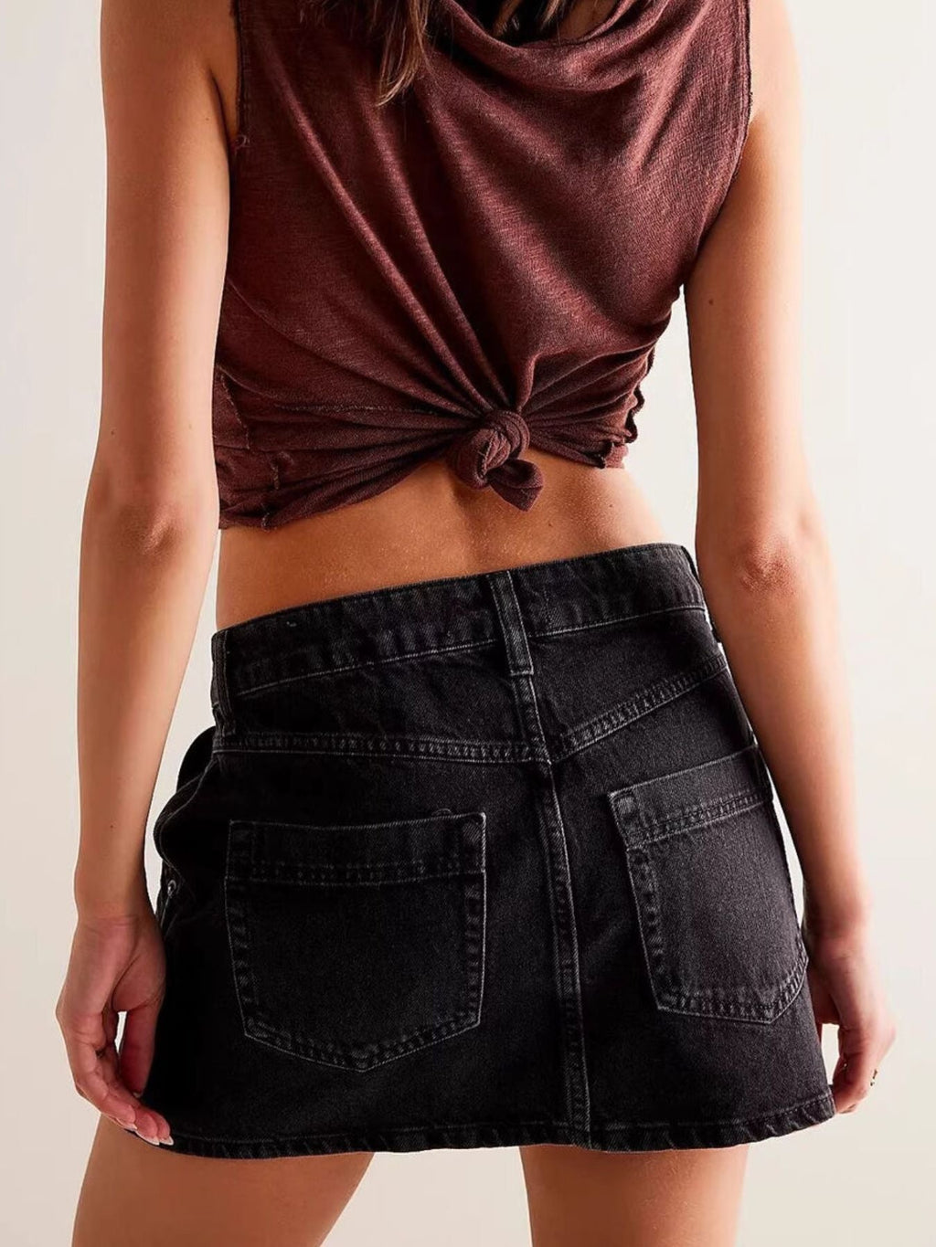 Asymmetrical Button-Front Denim Skort