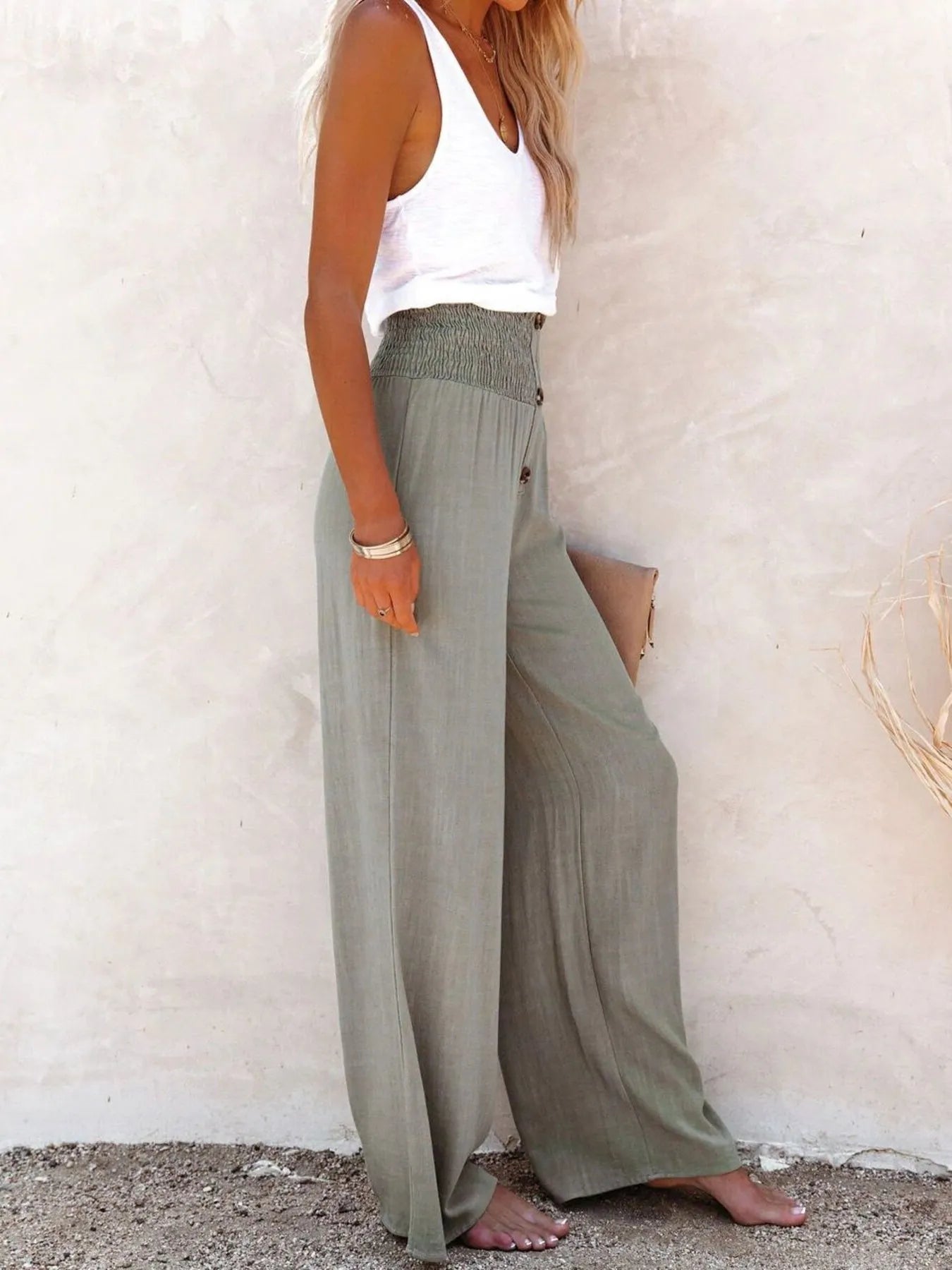 Full Size High-Waisted Textured Wide Leg Pants Plus Size