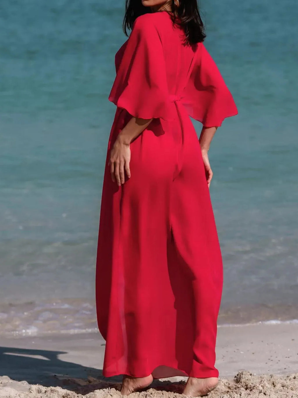 Solid Color Flutter Sleeve Cover-Up