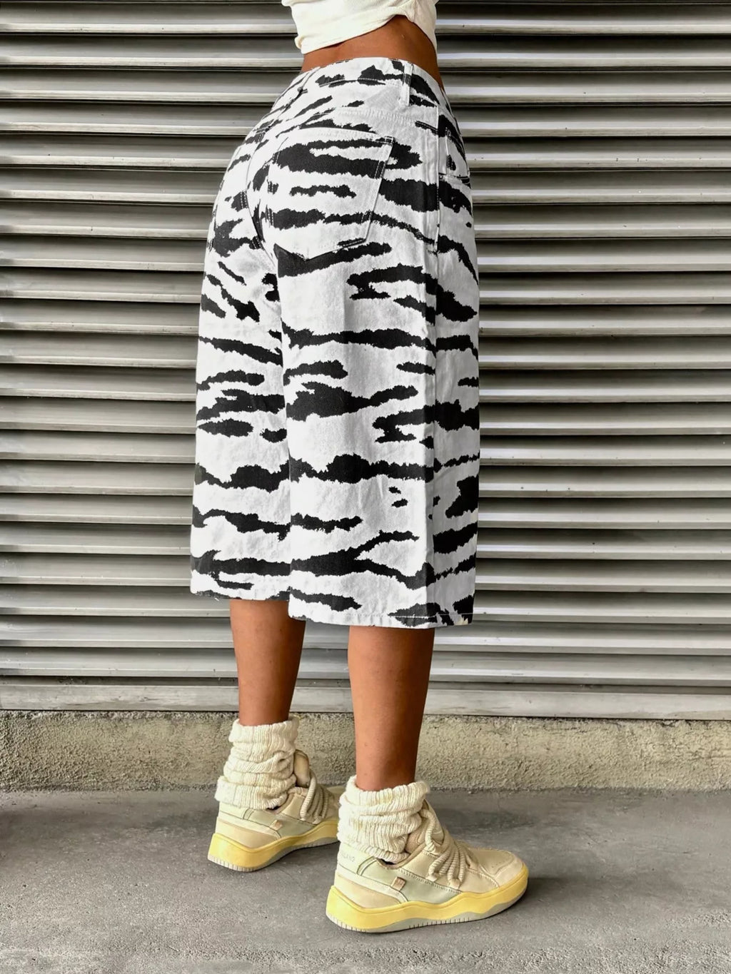 Zebra Print Wide Leg Denim Capris