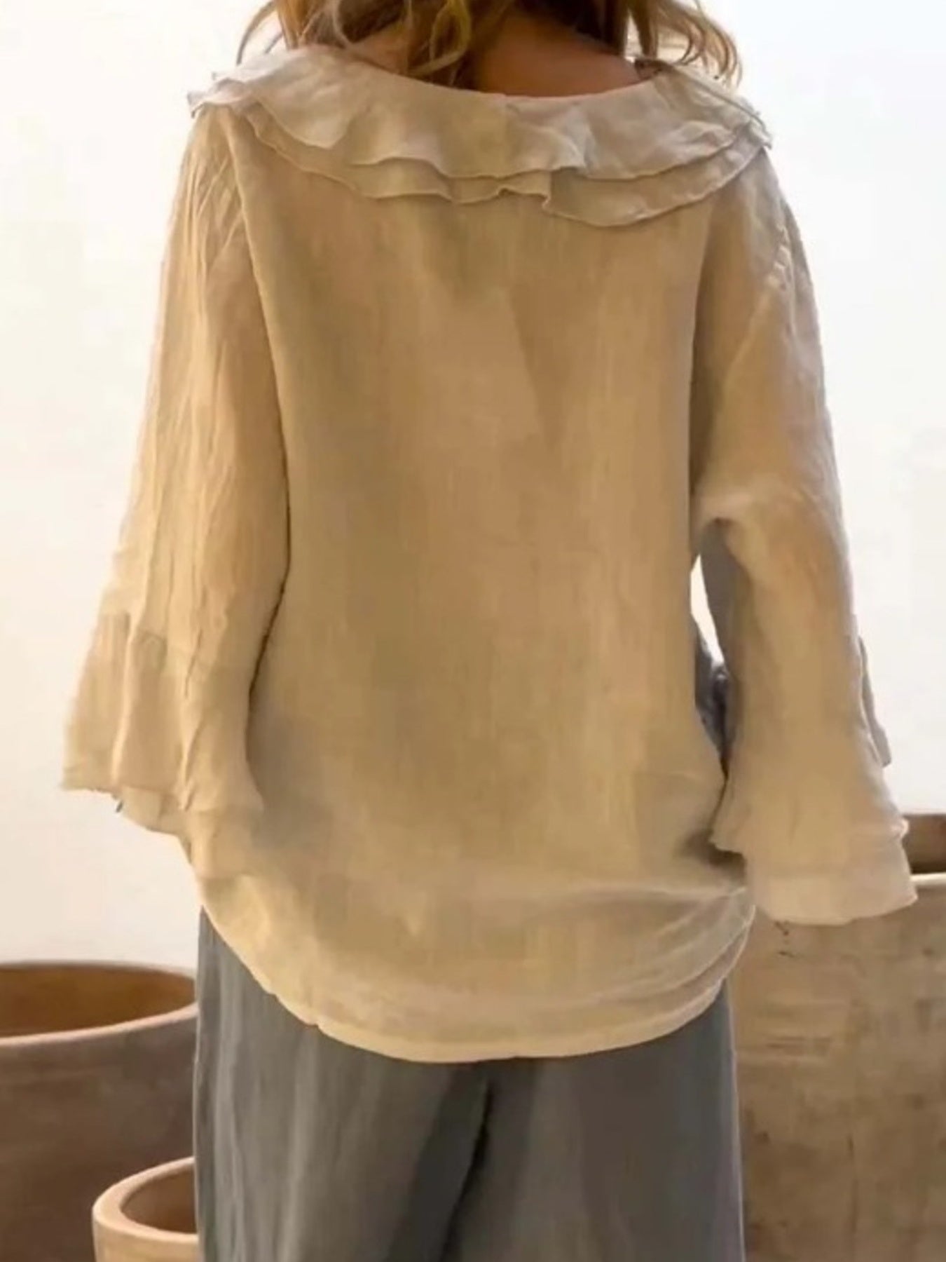 Full Size Ruffle Trim 3/4 Sleeve Blouse Plus Size