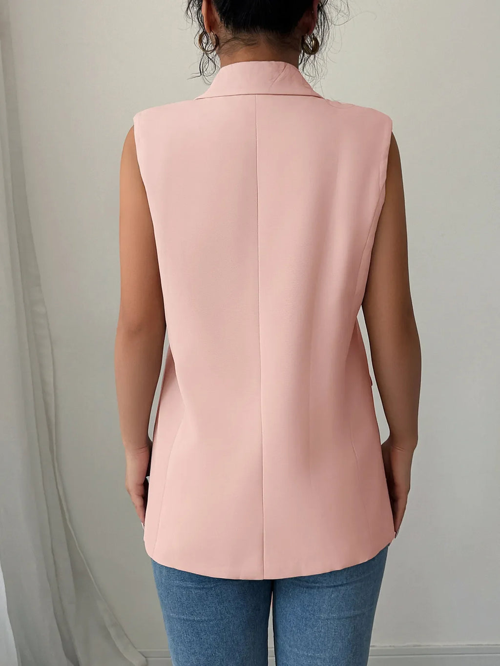 One Button V-Neck Blazer Vest Coat