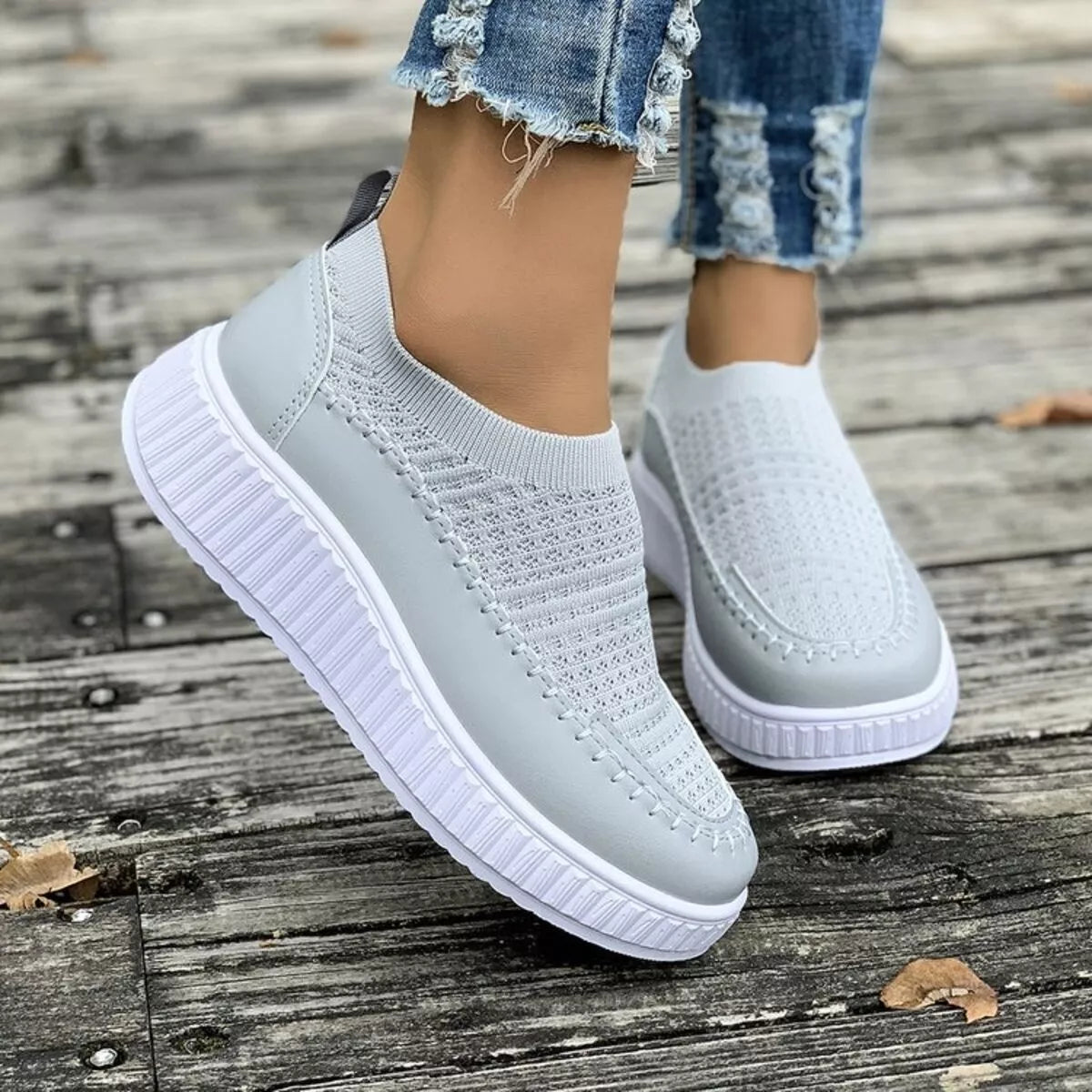 Round Toe Platform Slip-Ons