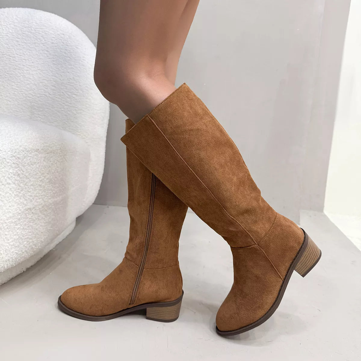 Round Toe Block Heels Boots