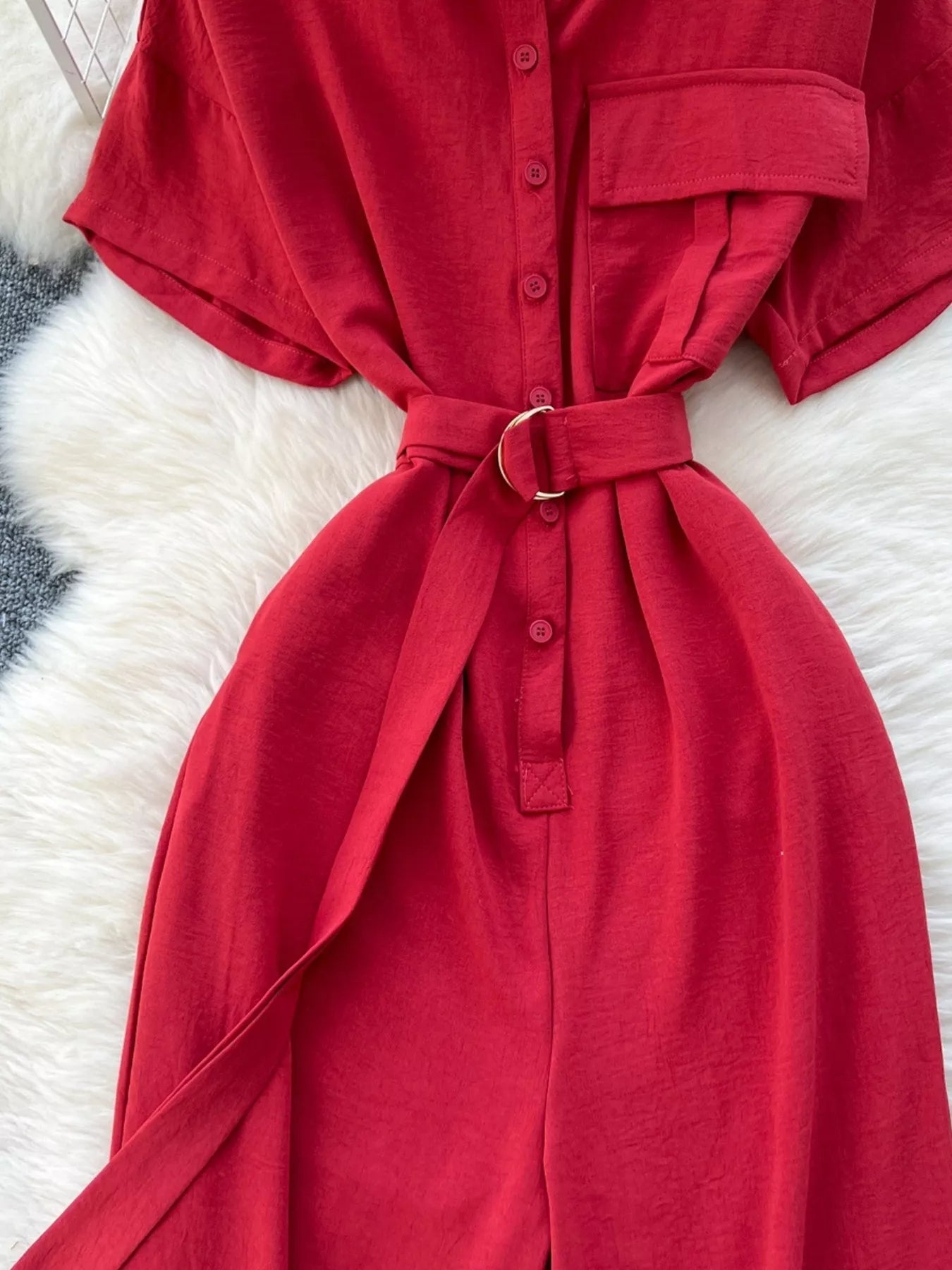Button Front Wide Leg Jumpsuit