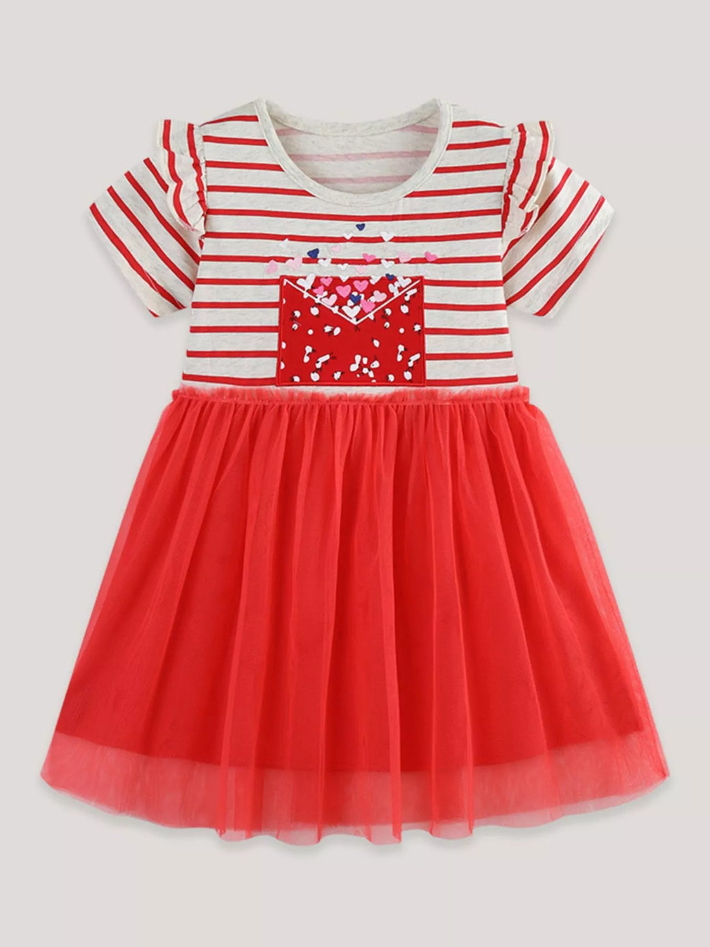 Children's Striped Short Sleeve Tulle Dress