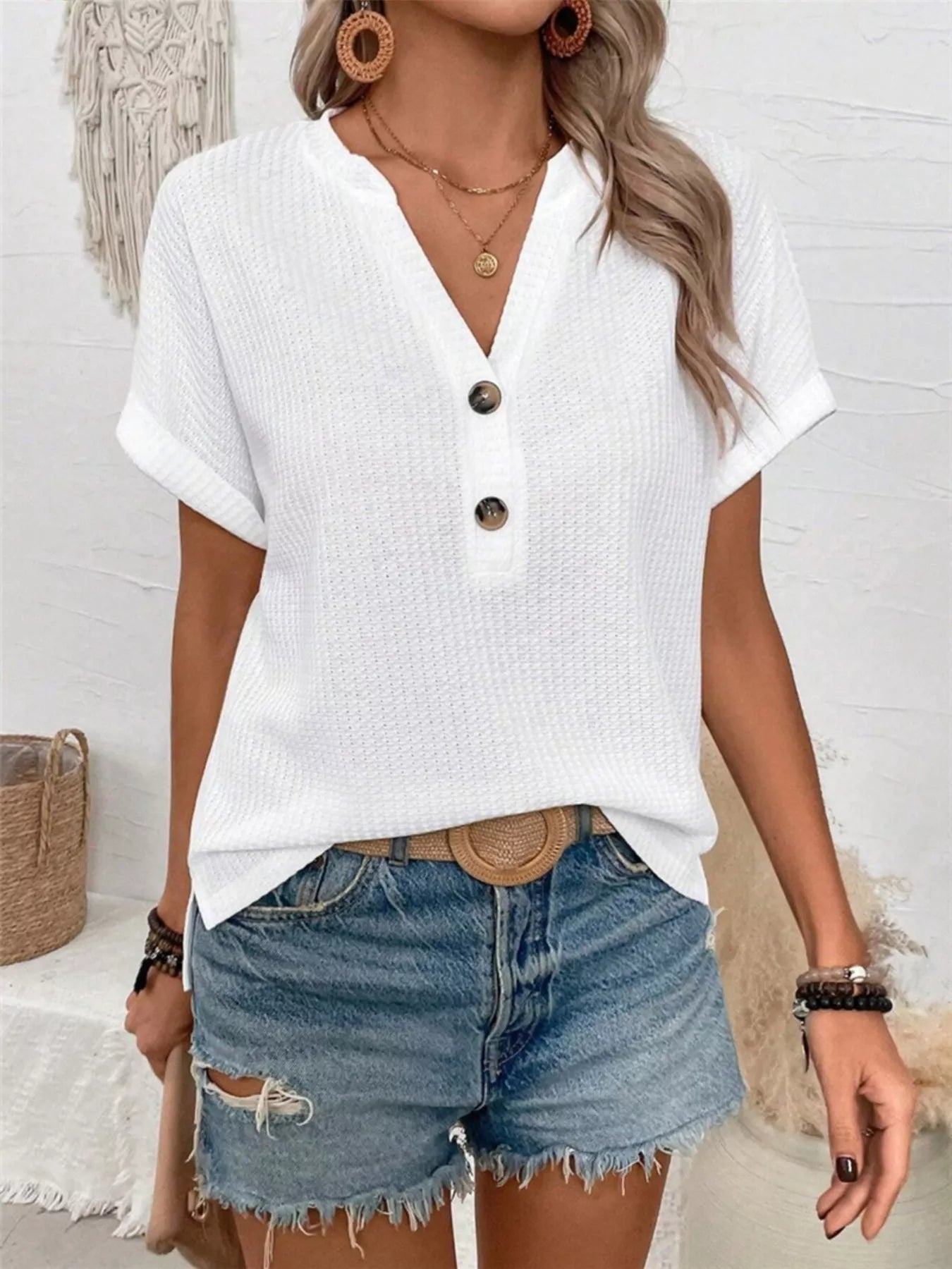 Short Sleeve Waffle Knit T-Shirt