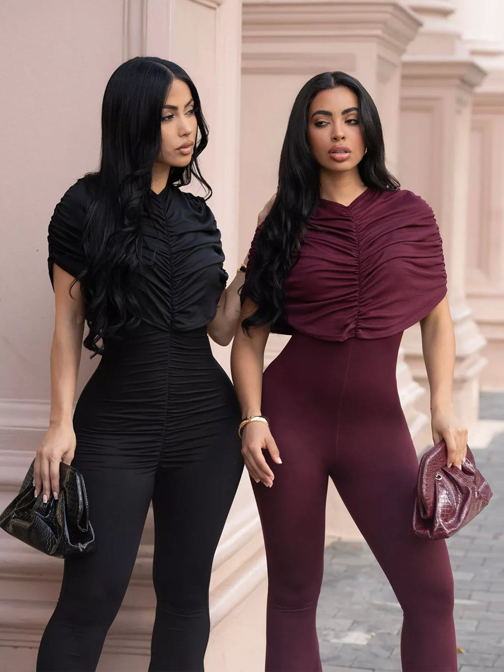 Ruched Flare Leg Jumpsuit