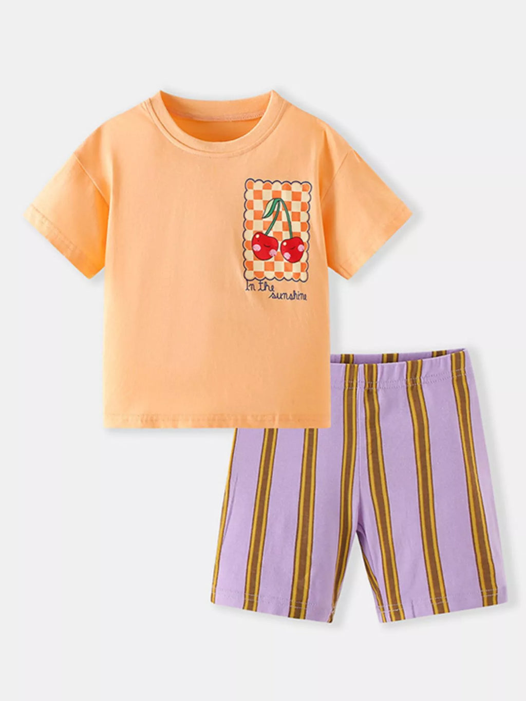 Children's Cherry Graphic Tee and Striped Shorts Set