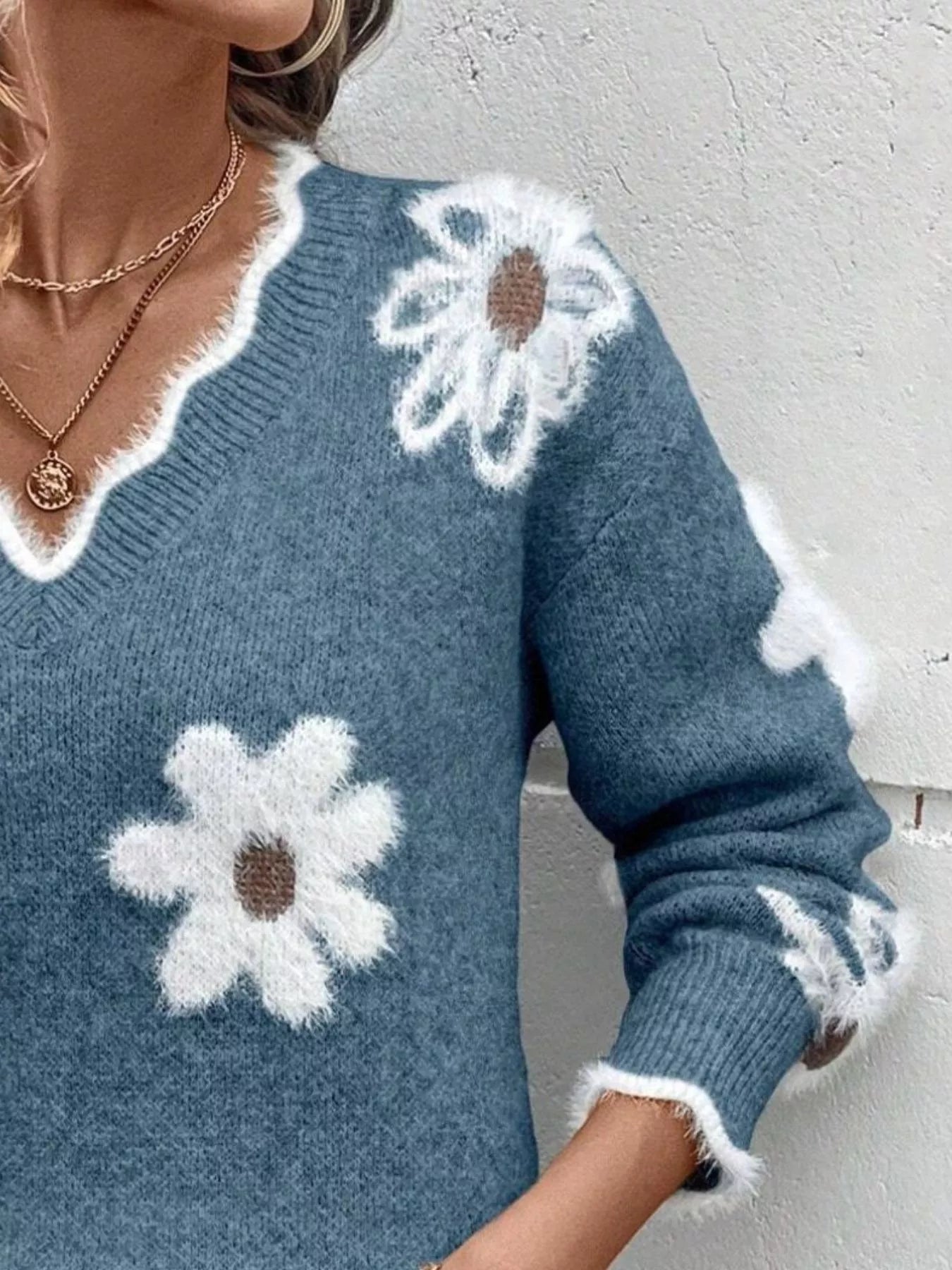 Floral V-Neck Long Sleeve Sweater