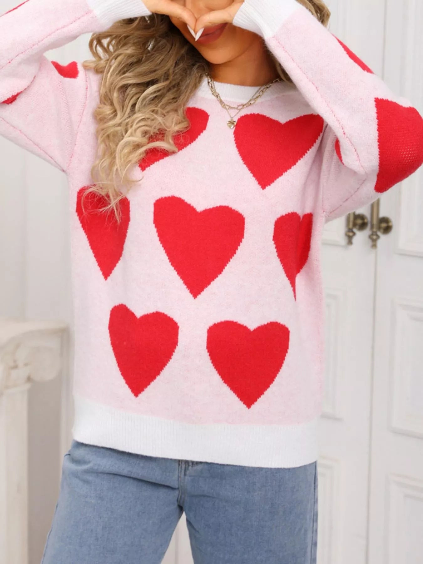 Valentine's Day Heart Round Neck Knitted Sweater