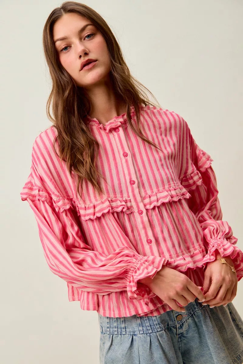 SO ME Variegated Stripe Reversible Flowy Boho Blouse