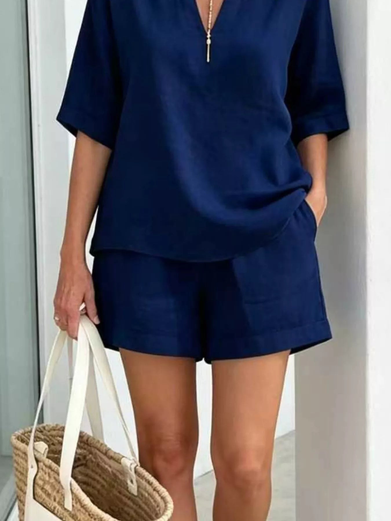 Full Size Half Sleeve Top and Shorts Set Plus Size