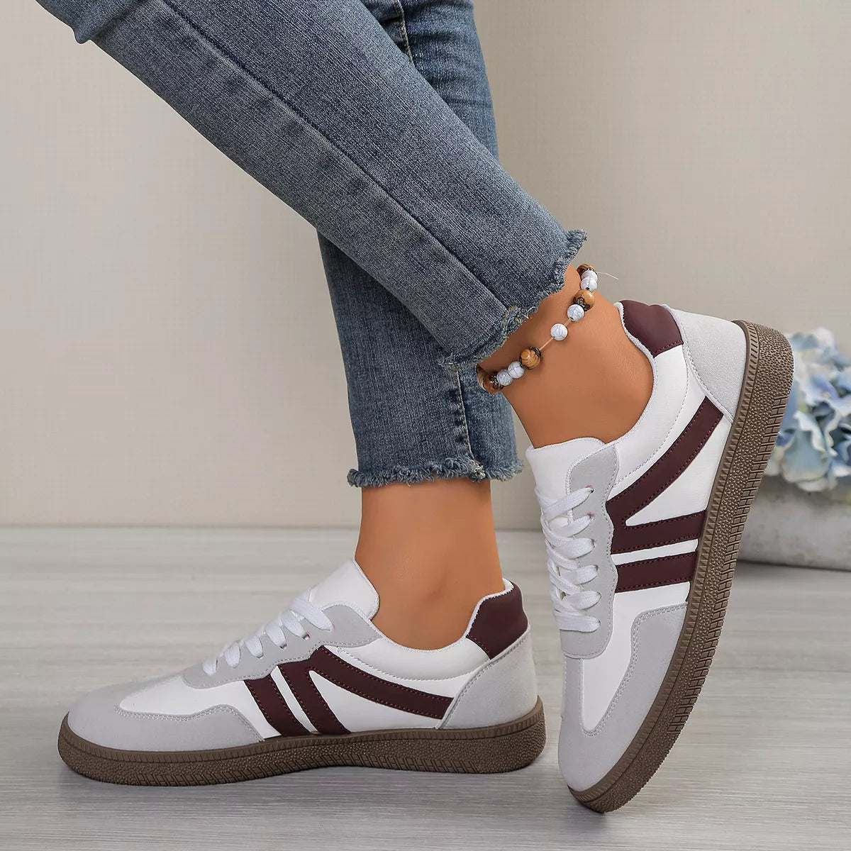 Striped Lace-Up Casual Sneakers