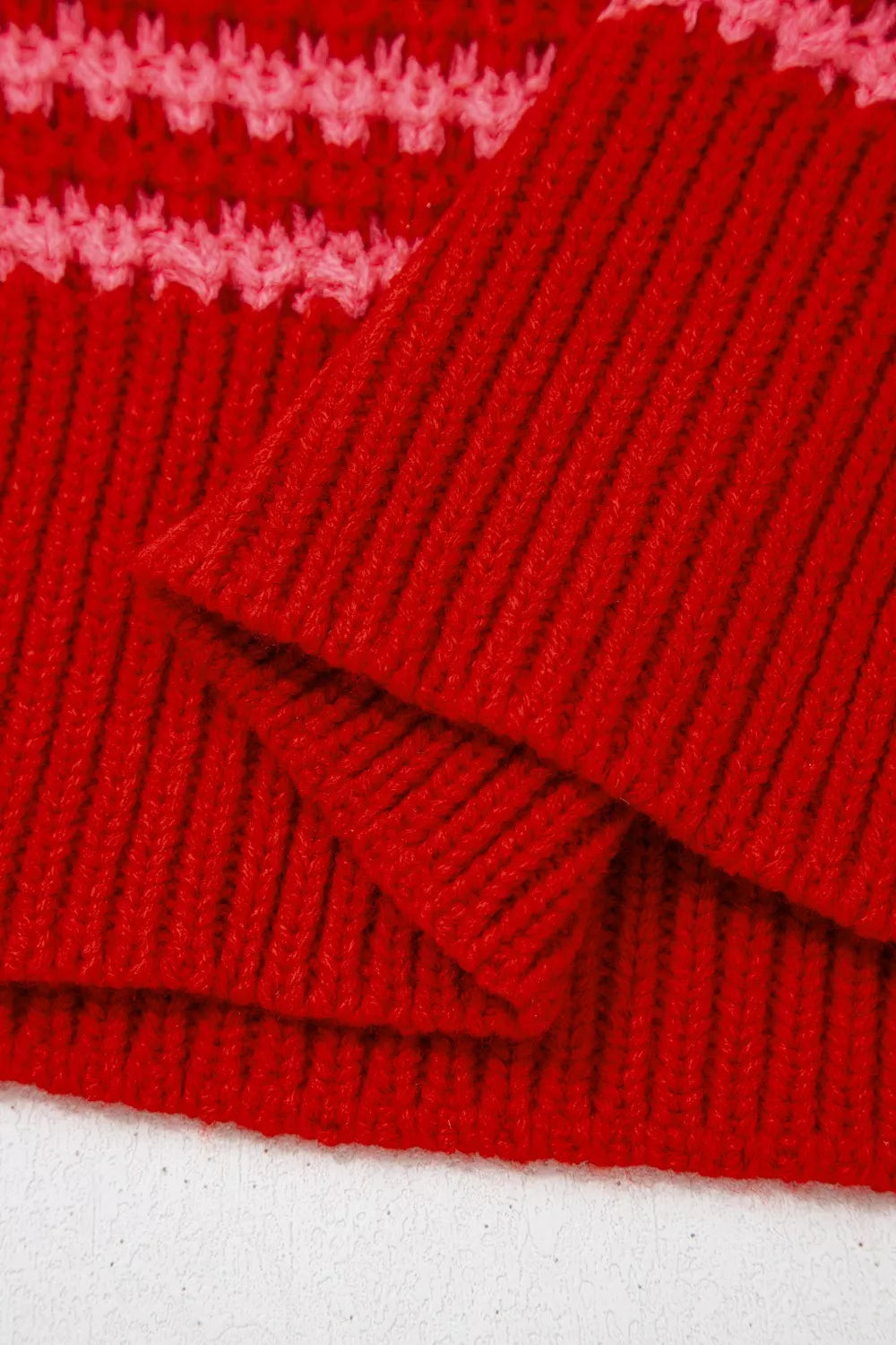 Stripe Wavy Crochet Eyelet Detail Ruffle Half Sleeve Sweater