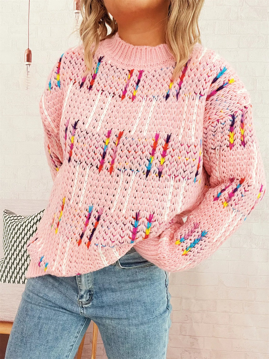 Colorful Round Neck Long Sleeve Sweater