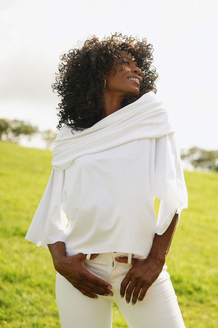French Terry Jackie O Top - White