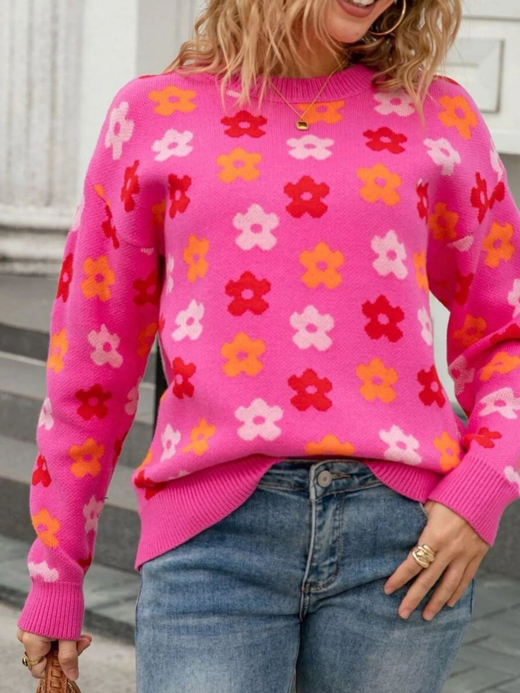 Floral Crew Neck Sweater