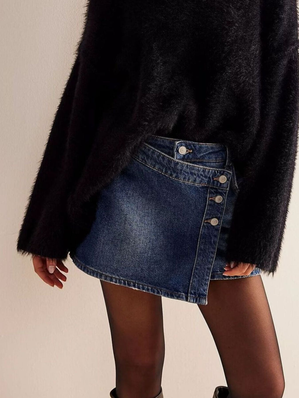 Asymmetrical Button-Front Denim Skort