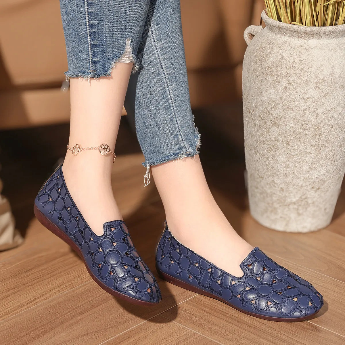 Cutout Round Toe Slip-Ons