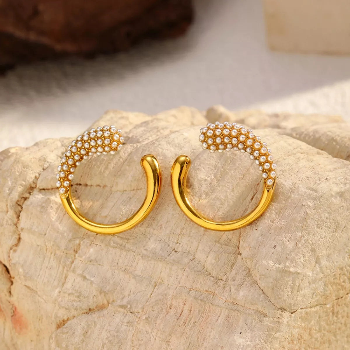 Pearl-Accented C-Hoop Earrings