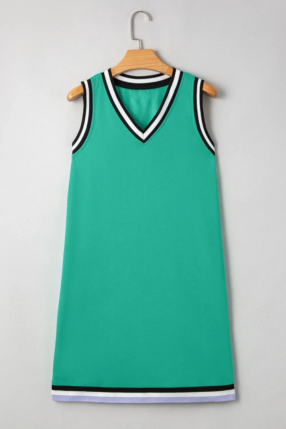 Color Contrast Trim V Neck Shift Sleeveless Mini Dress