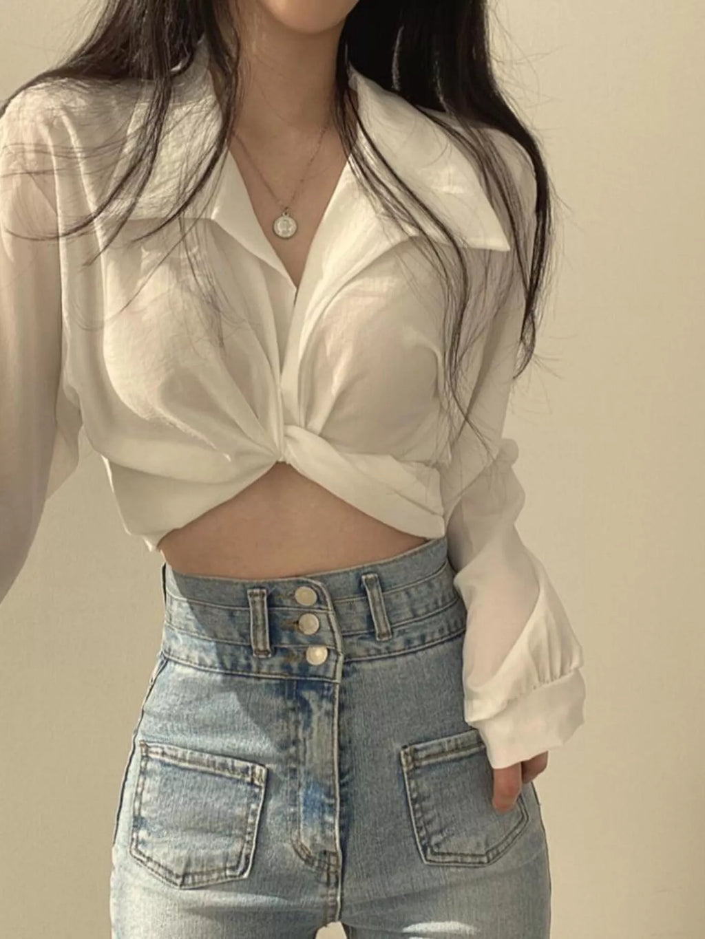 Twisted Front Long Sleeve Shirt